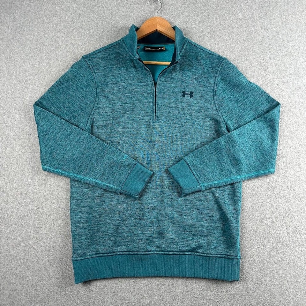 Under Armour ColdGear Mens Small Teal Heather Space Dye 1/4 Zip Pullover Fleece